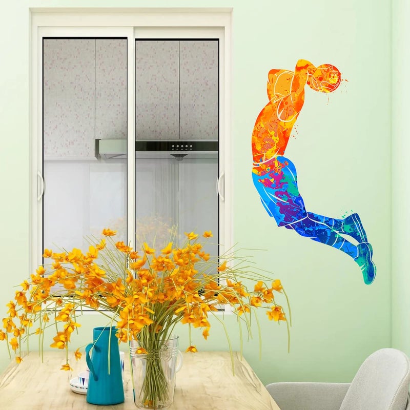 WOYINIS Watercolor Basketball Player Dunk Wall Stickers for Boys Teens Sports Player Silhouette Wall Decals Peel & Stick Removable Wall Decor Art Murals for Kids Room Playroom Baby Nursery Classroom - Image 5